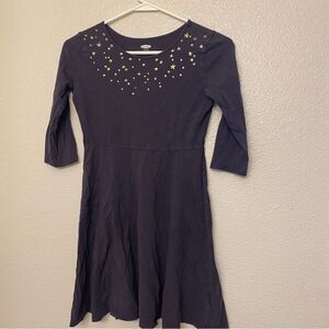 Old Navy Fit flare 3/4 long Sleeve basic Dress purple stars 100% cotton L 10-12